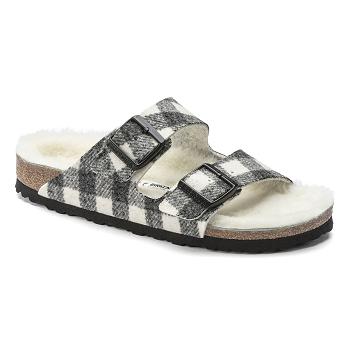 Birkenstock Shearling Plaid Wool Arizona Dame Hvide | DK 83ILH